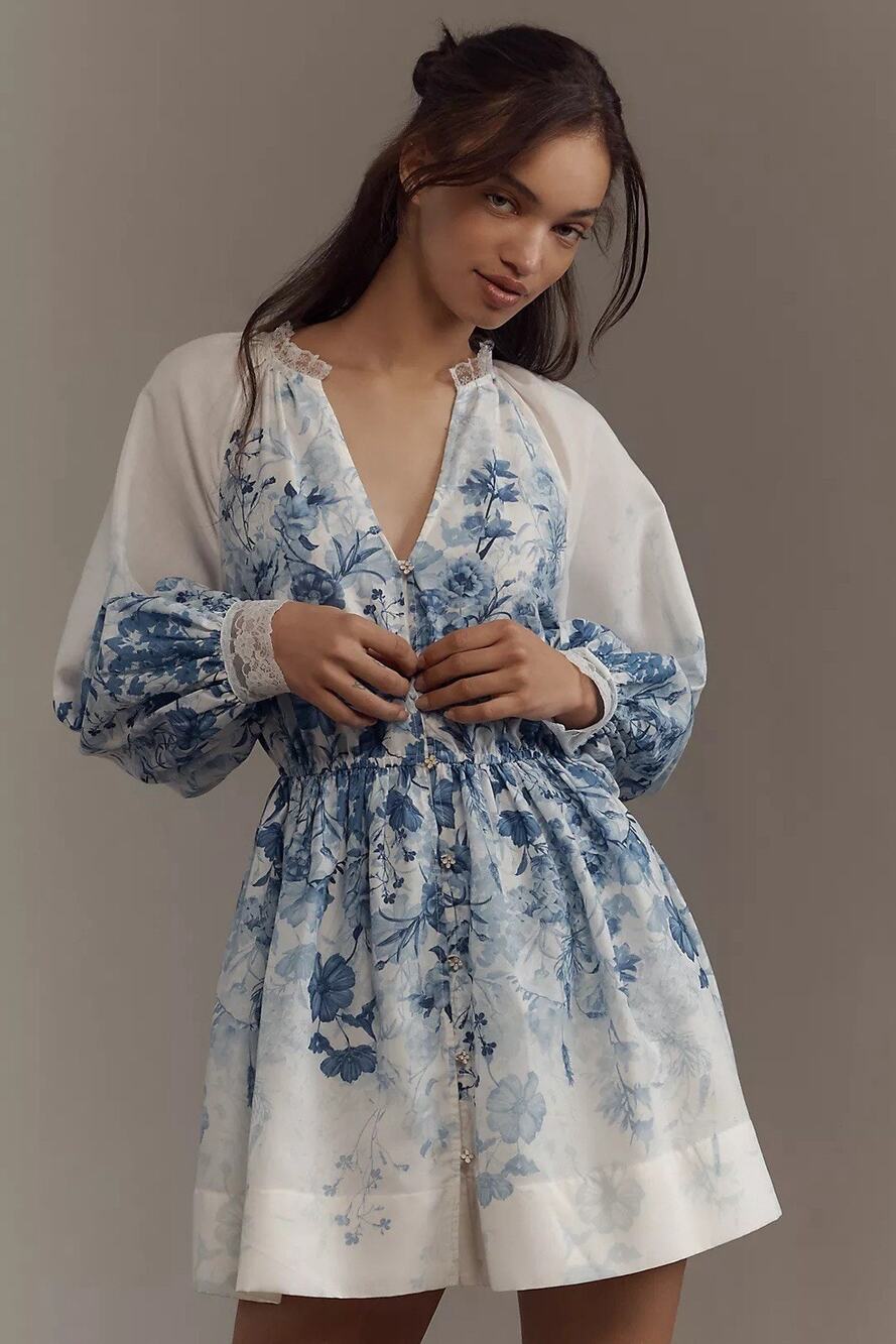 Anthropologie Let Me Be V-Neck A-Line Mini Dress Size Medium